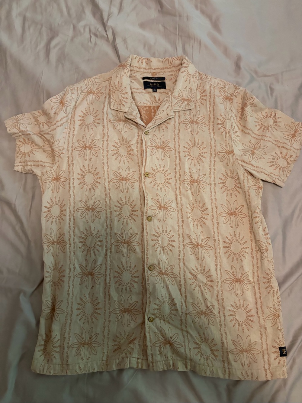 Roark Gonzo Short-Sleeve Button Down Shirt with Tan Floral Print